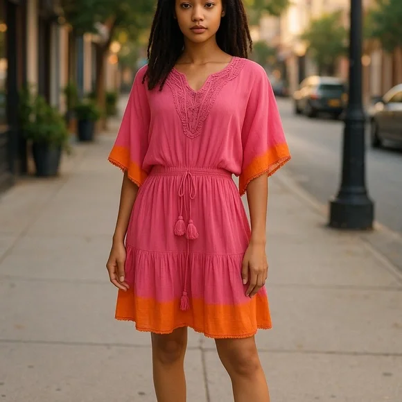 NWT Shiraleah of Chicago Cotton Dolman Sleeve Swim Cover-Up w/ Tassels - Picture 1 of 8